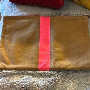 Clare V Tan and Pink Leather Clutch